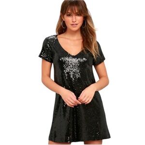 Lulu's Black Light Up the Night Sequin Mini Shift Dress